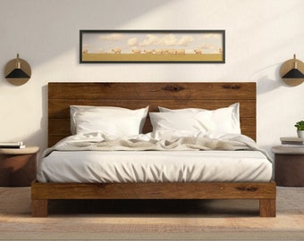 Rampart Bed - Quick Ship - Barnwood Reclaimed Aesthetic - Modern Rustic - Solid Wood - Platform Bed Frame & Headboard - Handmade in USA