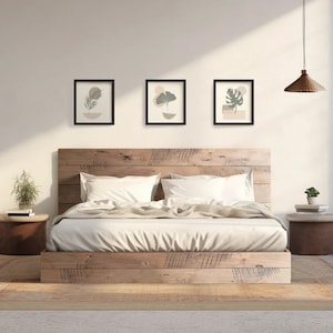 The River Bed Quick Ship Barnwood Reclaimed Aesthetic Modern Rustic Solid Wood Platform Bed Frame & Headboard Handmade in USA Reclaimed Sandstorm