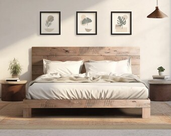 Rampart Bed - Quick Ship - Barnwood Reclaimed Aesthetic - Modern Rustic - Solid Wood - Platform Bed Frame & Headboard - Handmade in USA