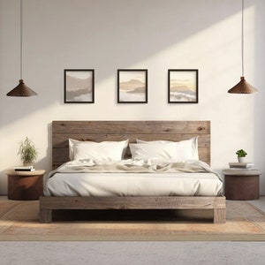 Rampart Bed Quick Ship Barnwood Reclaimed Aesthetic Modern Rustic Solid Wood Platform Bed Frame & Headboard Handmade in USA Reclaimed Barnwood