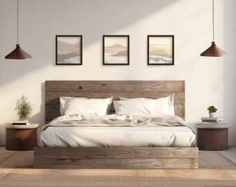 The River Bed - Quick Ship - Barnwood Reclaimed Aesthetic - Modern Rustic - Solid Wood - Platform Bed Frame & Headboard - Handmade in USA