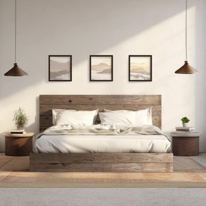 The River Bed - Quick Ship - Barnwood Reclaimed Aesthetic - Modern Rustic - Solid Wood - Platform Bed Frame & Headboard - Handmade in USA