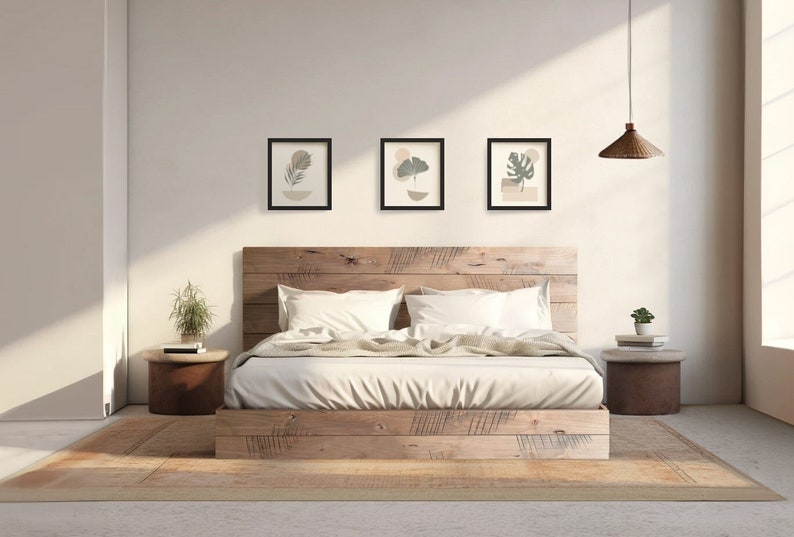 The River Bed Quick Ship Barnwood Reclaimed Aesthetic Modern Rustic Solid Wood Platform Bed Frame & Headboard Handmade in USA Reclaimed Sandstorm
