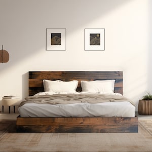 The River Bed Quick Ship Barnwood Reclaimed Aesthetic Modern Rustic Solid Wood Platform Bed Frame & Headboard Handmade in USA Reclaimed Railcar