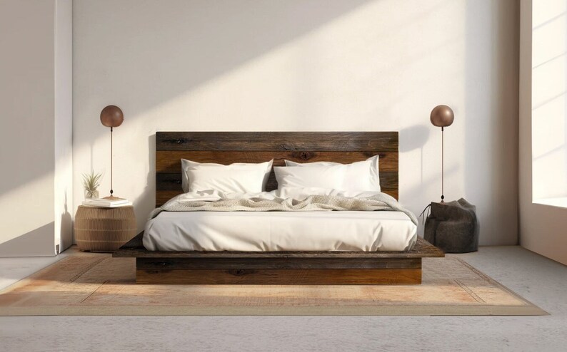 Low Profile Bed Quick Ship Barnwood Reclaimed Aesthetic Reclaimed Brown Mix