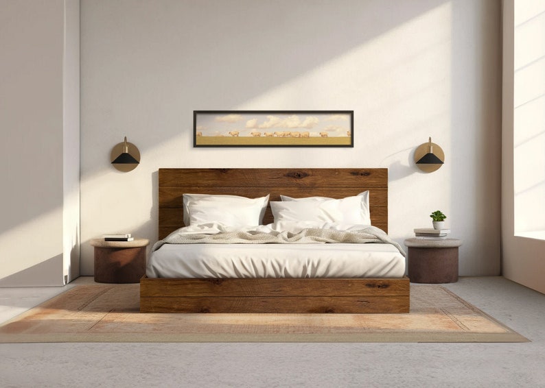 The River Bed - Quick Ship - Barnwood Reclaimed Aesthetic - Modern Rustic - Solid Wood - Platform Bed Frame & Headboard - Handmade in USA