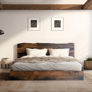 Live Edge River Bed - Reclaimed Aesthetic - Solid Wood - Platform Bed Frame & Headboard - Handmade in USA