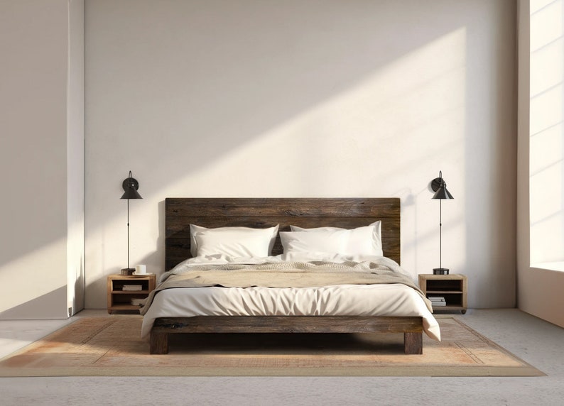 Rampart Bed Quick Ship Barnwood Reclaimed Aesthetic Modern Rustic Solid Wood Platform Bed Frame & Headboard Handmade in USA Reclaimed Treebark