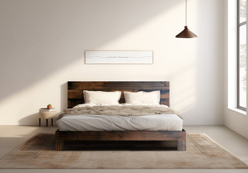 Rampart Bed Quick Ship Barnwood Reclaimed Aesthetic Modern Rustic Solid Wood Platform Bed Frame & Headboard Handmade in USA Reclaimed Railcar