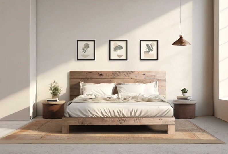 Rampart Bed Quick Ship Barnwood Reclaimed Aesthetic Modern Rustic Solid Wood Platform Bed Frame & Headboard Handmade in USA Reclaimed Sandstorm