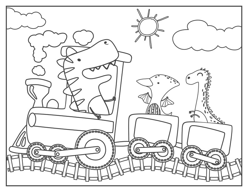 Cute Dinosaur Train Coloring Pages/21 Pages/instant - Etsy