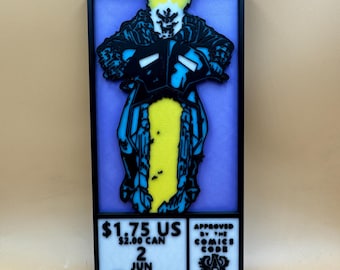 Flame Biker Comic Corner Box, 3D Printed Comic Book Cover Display, Shelf and Wall Corner Decor, Geek Room Gift