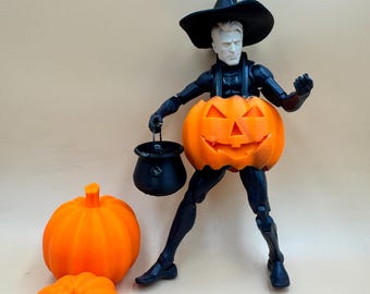 Trick or Treat Set for Action Figures, Witch Hat, Cauldron Bucket, Pumpkins and Costume, 1/12 1/10 1/6 Scale, 3D Printed Halloween