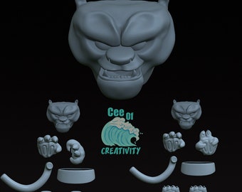 Snow Leopard, Custom Figure Kit, 1/10 or 1/12 Action Figure Head Sculpt, Custom Action Figure Accessory, 3D Sculpted, Handmade, Custom Toy