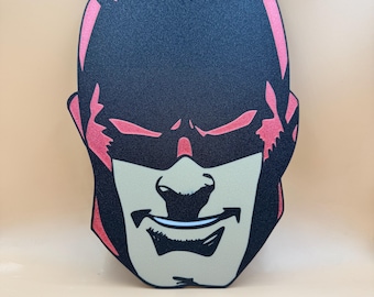 Blind Justice Hero Head Wall Art, 3D Printed Comic Mask Wall Decor, Velcro Mount, Geek Room Gift