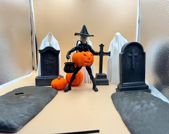 Halloween Diorama Combo Set, Graveyard, Sheet Ghosts and Trick or Treat Props, Action Figure Accessories 1/12 1/10 1/6, 3D Printed