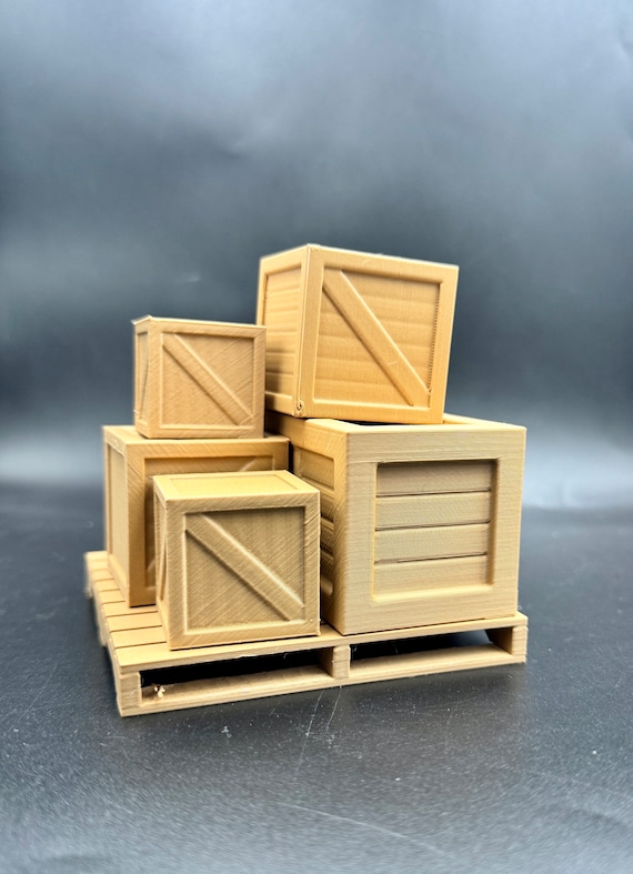 Zubehörset mit Kisten und Paletten, individuelles Actionfiguren-Zubehör, Maßstab 1:12 und 1:10, 3D-gedruckte Requisiten