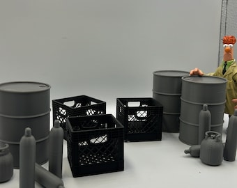 Action Figure 1/12 and 1/10 Scale Accessories 3d Printed Variety Pack Wave 1 Crates, Boxes, Oil Barrels, Action Figure Accessories for Toys