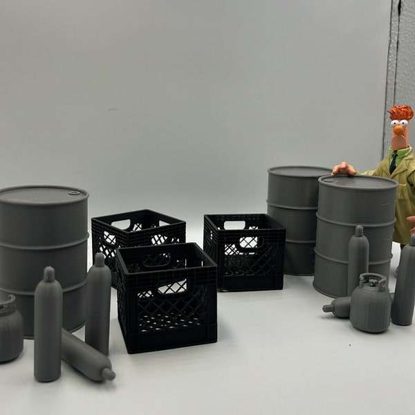 Action Figure 1/12 and 1/10 Scale Accessories 3d Printed Variety Pack Wave 1 Crates, Boxes, Oil Barrels, Action Figure Accessories for Toys