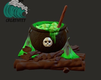 Witches Cauldron 3D Model Halloween Print STL for Fall Spooky Season
