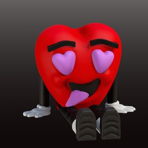 Smitten Flexi Heart, serce z oczami w kształcie serc i wystawionym językiem, przegubowy, drukowany w 3D towarzysz na biurko, prezent na walentynki