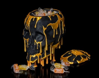 3D Printed Halloween Skull Candy Holder Trinket Dish Drippy Skull Halloween Candy Bucket Home Decor October Spooky Skeleton Decoration