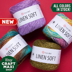 YARNART LINEN SOFT - Sparkly Summer Linen Yarn, Multicolor Cotton Yarn, Cotton Blend Yarn, Soft Color Yarn, 3.52 Oz, 297.48 yds