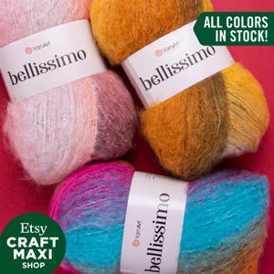 YARNART BELLISSIMO - Multicolor Knitting Yarn, Gradient Yarn, Mohair Wool, Mohair Yarn, Shawl Yarn, Soft Fluffy Yarn, 5.28 Oz, 360.89 Yds