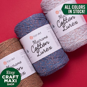 Yarnart MACRAME COTTON LUREX - Glittery Macrame Cord, 75% Cotton Macrame Rope, Metallic Macrame, Macrame Bag, 8.80 Oz, 224.19 Yds