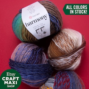 YARNART HARMONY - Knitting Yarn, 60% Wool, Sweater Yarn, Winter Yarn, Bulky Yarn, Chunky Yarn, Wool Yarn, Acrylic Yarn, 1.76 Oz, 87.49 Yds