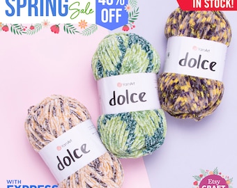YARNART DOLCE - Multicolor Velvet Knitting Yarn, Baby Yarn, Velvet Yarn, Blanket Yarn, Plush Yarn, 100% MicroPolyester, 3.52 Oz, 131 Yds