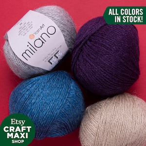YARNART MILANO - Filato per maglieria, Lana di alpaca, Filato di lana di alpaca, Filato per maglione, Filato invernale, Filato morbido, Filato per uncinetto, 1,76 Oz, 142,17 Yds