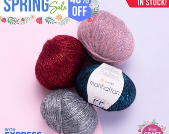 YARNART MANHATTAN - Glittery Knitting Yarn, Sparkle Yarn, Shiny Metallic Yarn, Wool Yarn, Acrylic Yarn, Fantasy Yarn, 1.76 Oz, 218.72 Yds