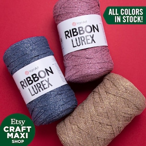 YARNART RIBBON LUREX - Accessories Knitting Yarn, Fabric Yarn, Bag Yarn, Rug Yarn, Metallic Ribbon Yarn, Crochet Yarn, 8.80 Oz, 136.70 Yds