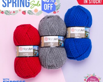 YARNART ALPINE - Knitting Yarn, 45% Wool, Sweater Yarn, Winter Yarn, Super Bulky, Chunky Yarn, Wool Yarn, Acrylic Yarn, 5.28 Oz, 112.64 Yds