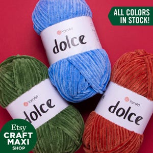 YARNART DOLCE - Velvet Knitting Yarn, Baby Yarn, Amigurumi Yarn, Blanket Yarn, Plush Yarn, 100% MicroPolyester, 3.52 Oz, 131 Yds