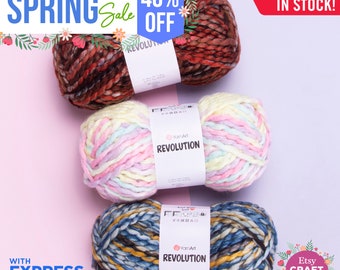 YARNART REVOLUTION - Multicolor Knitting Yarn, 20% Wool, Sweater Yarn, Super Bulky, Chunky Yarn, Wool Yarn, 5.28 Oz, 82.02 Yds