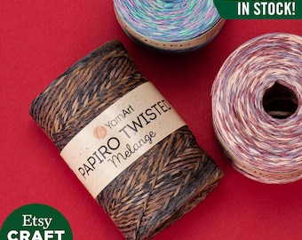 YarnArt Papiro Twisted Melange: 100% ラフィア 紙糸 クラフト リボン アクセサリー コード 編み物 かぎ針編み