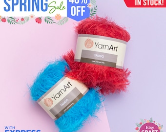 YARNART TANGO - fil à tricoter fausse fourrure, fil fantaisie, fil de décoration, fil duveteux, fil de cils, fil doux, fil à fourrure, 3,52 oz, 87,49 yds