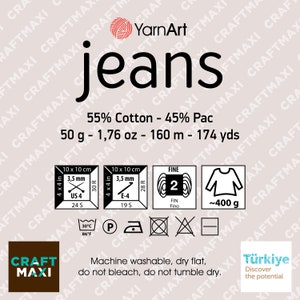 YARNART JEANS Knitting Yarn, Baby Yarn, Amigurumi Yarn, AntiPilling, Blanket Yarn, Acrylic Yarn, Cotton Yarn, 55% Cotton, 1.76 Oz, 174 Yds image 6