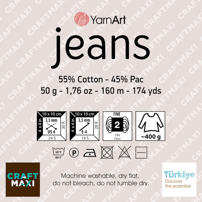 YARNART JEANS Knitting Yarn, Baby Yarn, Amigurumi Yarn, AntiPilling, Blanket Yarn, Acrylic Yarn, Cotton Yarn, 55% Cotton, 1.76 Oz, 174 Yds image 6