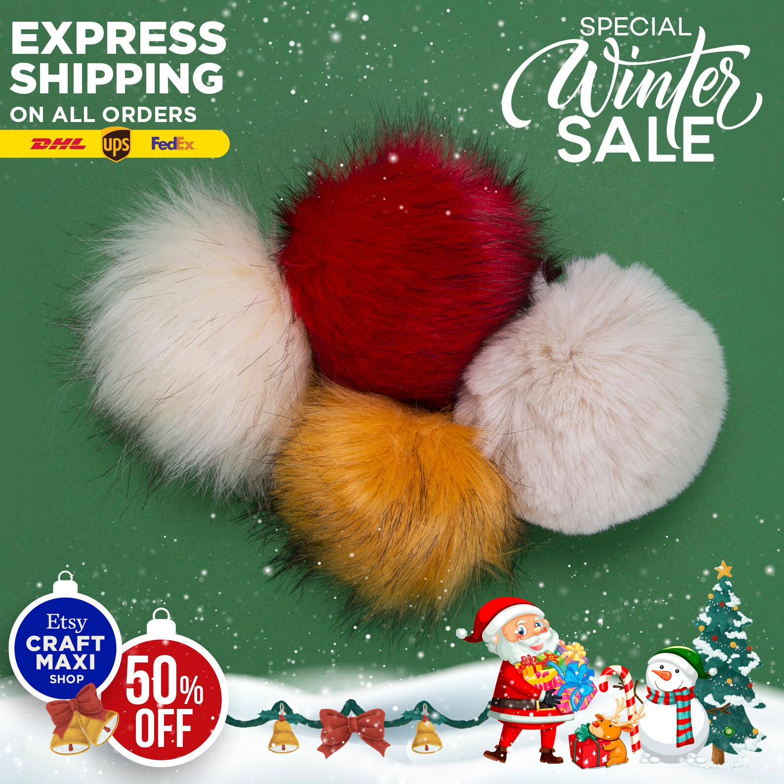 Glitter Christmas Pom-Poms, Craft Supplies, Crafts Pom Poms, Bulk Craft  Accessories, Christmas, 150 Pieces, Multicolor