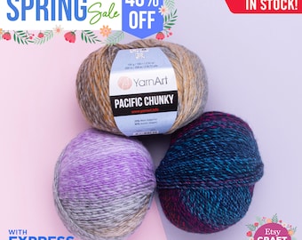 YARNART PACIFIC CHUNKY - Multicolor Knitting Yarn, 20% Wool Yarn, Sweater Yarn, Worsted Yarn, Acrylic, Gradient Yarn, 3.52 Oz, 218.72 Yds