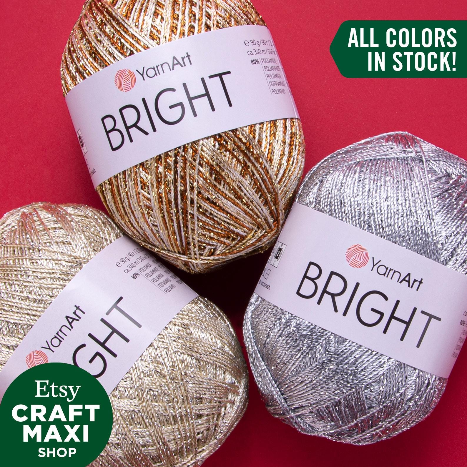 YARNART BRIGHT Glittery Knitting Yarn, 80% Polyamide, Crochet Yarn, Lace Yarn, Dress Yarn, Sparkly Yarn, Metallic Yarn, 3.18 Oz, 371 Yds - Etsy YARNART BRIGHT Glittery Knitting Yarn, 80% Polyamide, Crochet Yarn, Lace Yarn, Dress Yarn, Sparkly Yarn, Metallic Yarn, 3.18 Oz, 371 Yds - Etsy
