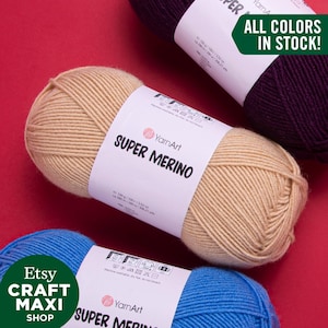 YARNART SUPER MERINO - Filato per maglieria, Filato 25% lana, Filato acrilico, Filato Dk, Filato per cardigan, Filato per maglione, Filato invernale, 3,52 oz, 306,21 iarde