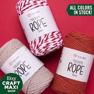 YARNART MACRAME ROPE 3MM - 60% Cotton Macrame, Macrame Cord, Macrame Rope, Macrame Knot, Macrame Bag, Combed Macrame, 8.80 Oz, 68.90 Yds