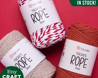 Cuerda de macramé YarnArt de 3 mm: cordón de algodón peinado para accesorios, decoración del hogar, manualidades, tejido, crochet y otros usos.