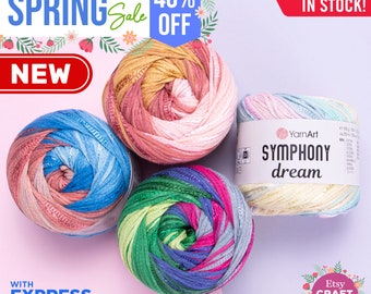 YARNART SYMPHONY DREAM - Sparkly Multicolor Knitting Yarn, Crochet Yarn, Summer Yarn, Accessories Yarn, 80% Cotton, 3.52 Oz, 273.40 yds