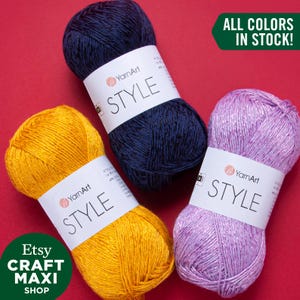 YARNART STYLE - Shiny Knitting Yarn, Summer Yarn, Glittery Crocheting Yarn, Shawl Yarn, Accessory Yarn, 67% Cotton Yarn, 1.76 Oz, 202.32 Yds