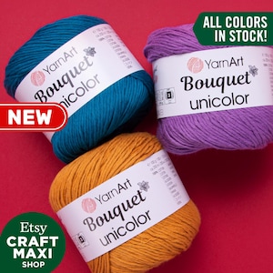 YARNART BOUQUET UNICOLOR - Knitting Yarn, 100% Cotton, Summer Yarn, Crocheting, Amigurumi Yarn, Baby Yarn, Blanket Yarn, 3.52 Oz, 218.72 Yds